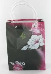 Bolsa de Regalo / Bolsa de Transporte Negra/Rosa/Flor Blanca Mediana (12 uds.)