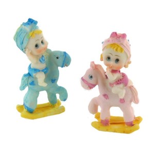Topper de Pastel de Nacimiento - Bebé en Caballo de Madera 9 cm (4 uds.)