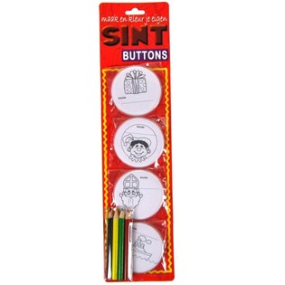 Chapas Infantiles para Colorear de Sinterklaas / San Nicol&aacute;s - Con L&aacute;pices (12 uds.)