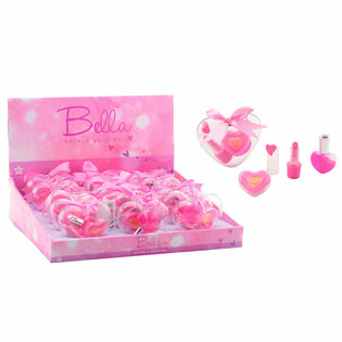 Set de maquillaje infantil Bella de 3 piezas en forma de coraz&oacute;n en expositor (18 uds.)